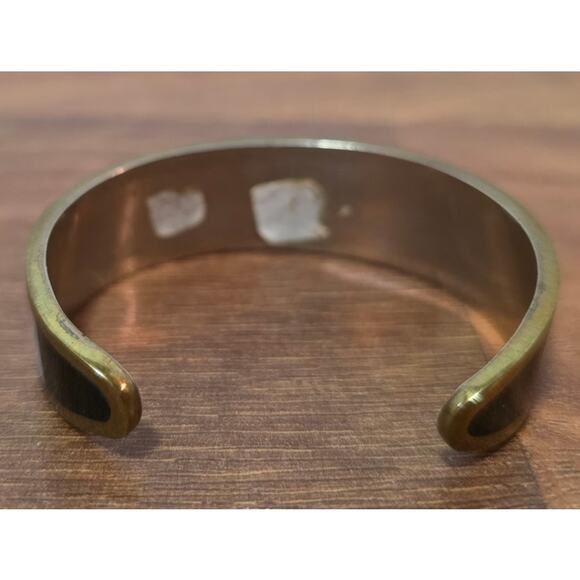 Vtg. German Nickel Silver Onyx Mother of Pearl Cuff Bracelet Alpaca Mexico - Picture 2 of 6